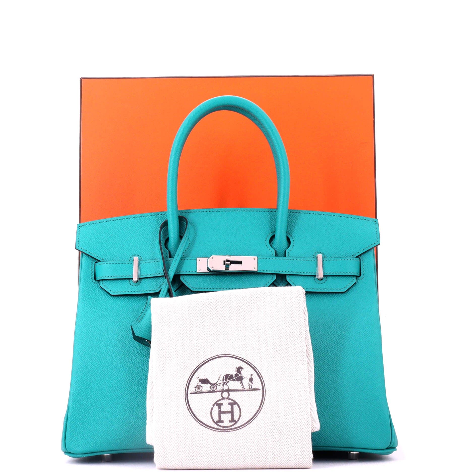 Pre-Owned Hermes Birkin Handbag Blue Epsom with Palladium Hardware 30, Alternate, color, Bleu Paon