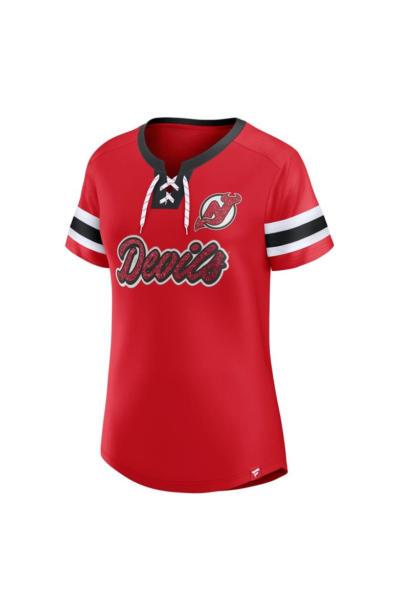 FANATICS Women's Fanatics Red New Jersey Devils Iconic Athena Lace-Up T-Shirt, Alternate, color, 