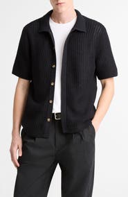 Vince Crochet Cotton Short Sleeve Button-Up Shirt