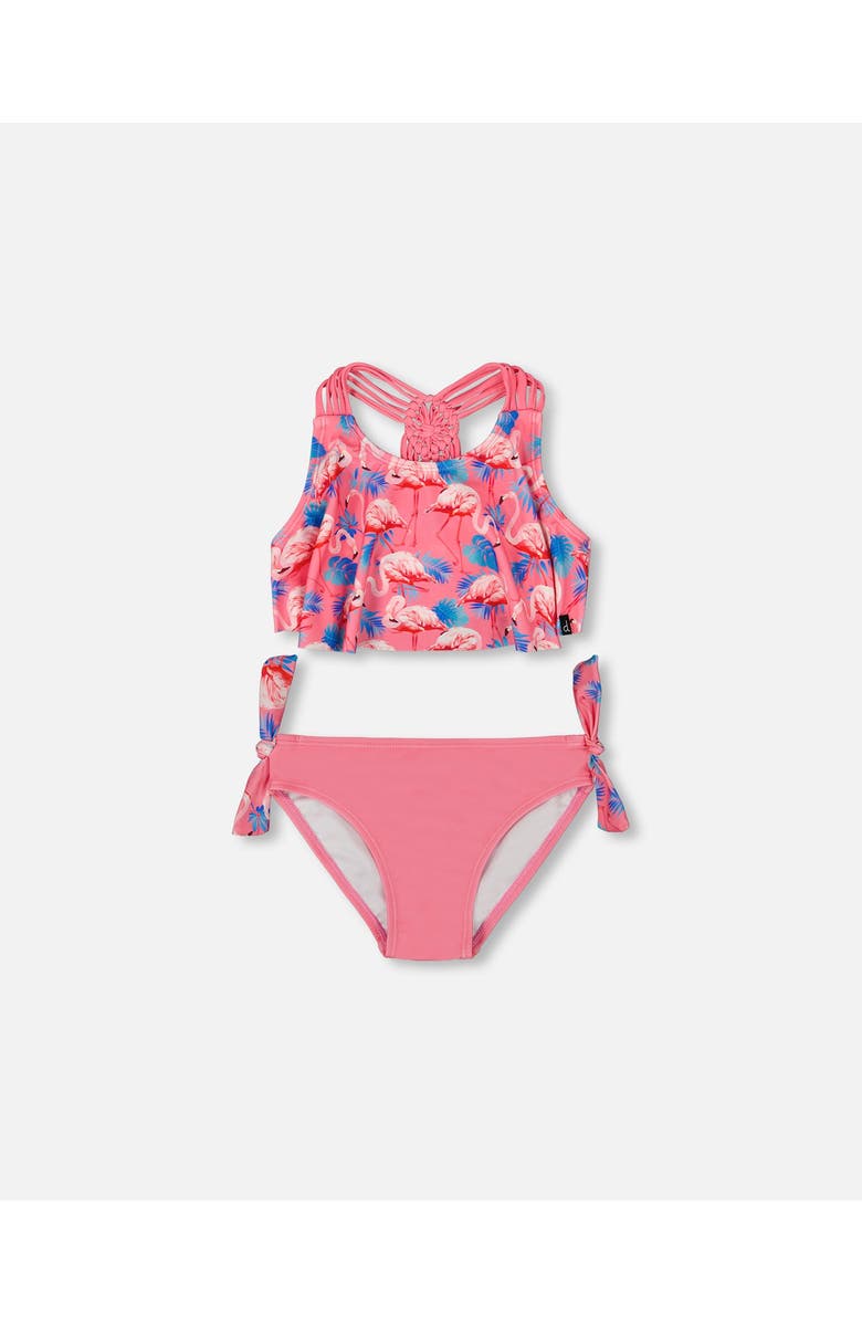 Deux par Deux Girl's Printed Two-Piece Swimsuit Candy Pink And Pink Flamingo, Main, color, 