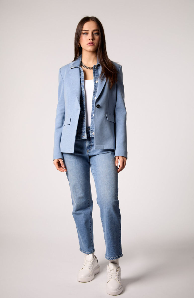 BLUE REVIVAL Helen Blazer with Removeable Denim Insert, Alternate, color, Heather Blue