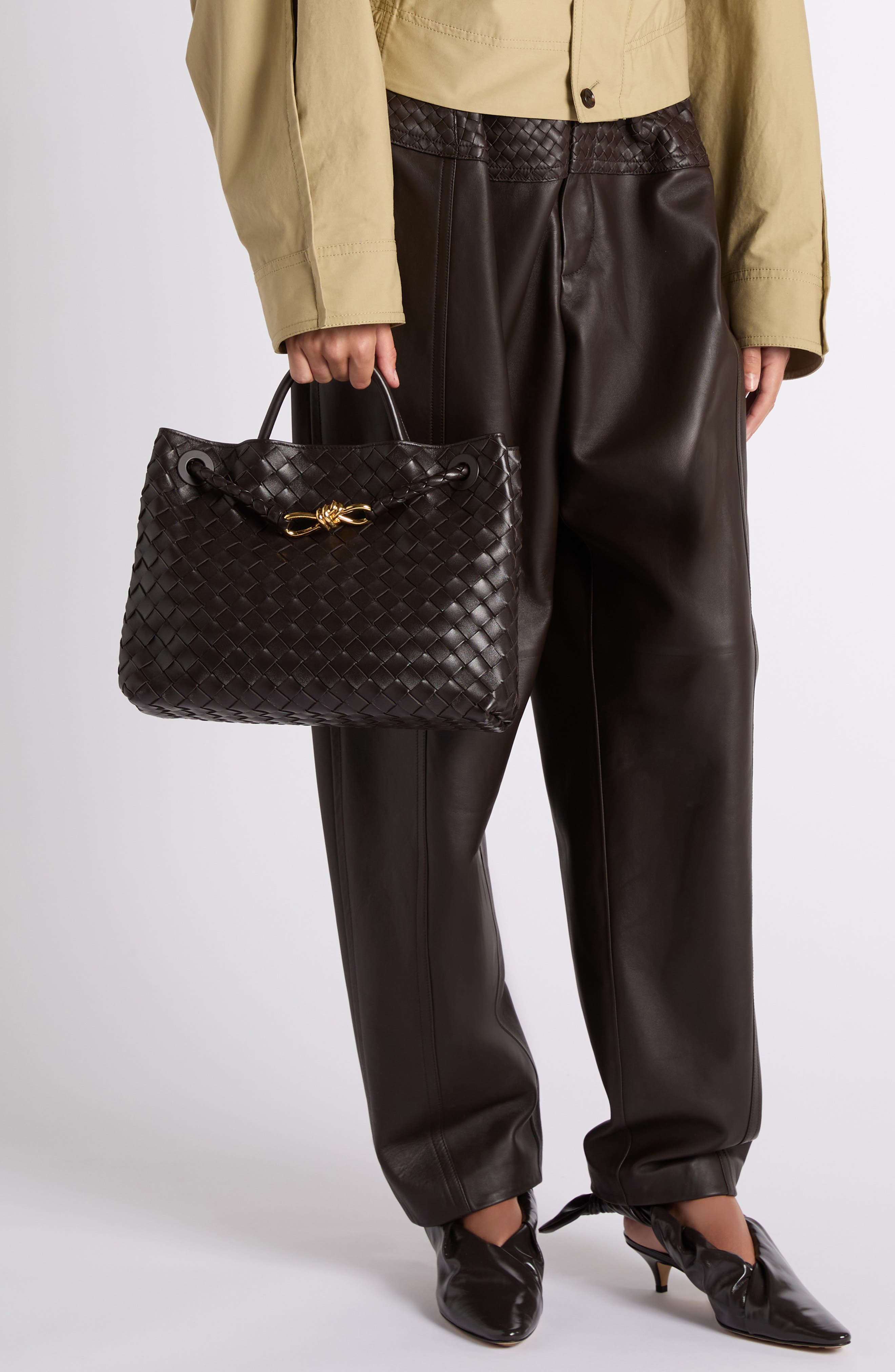 Bottega Veneta Borsa Whipstitch Leather Shoulder Bag, Alternate, color, 2009 Espresso-M Brass