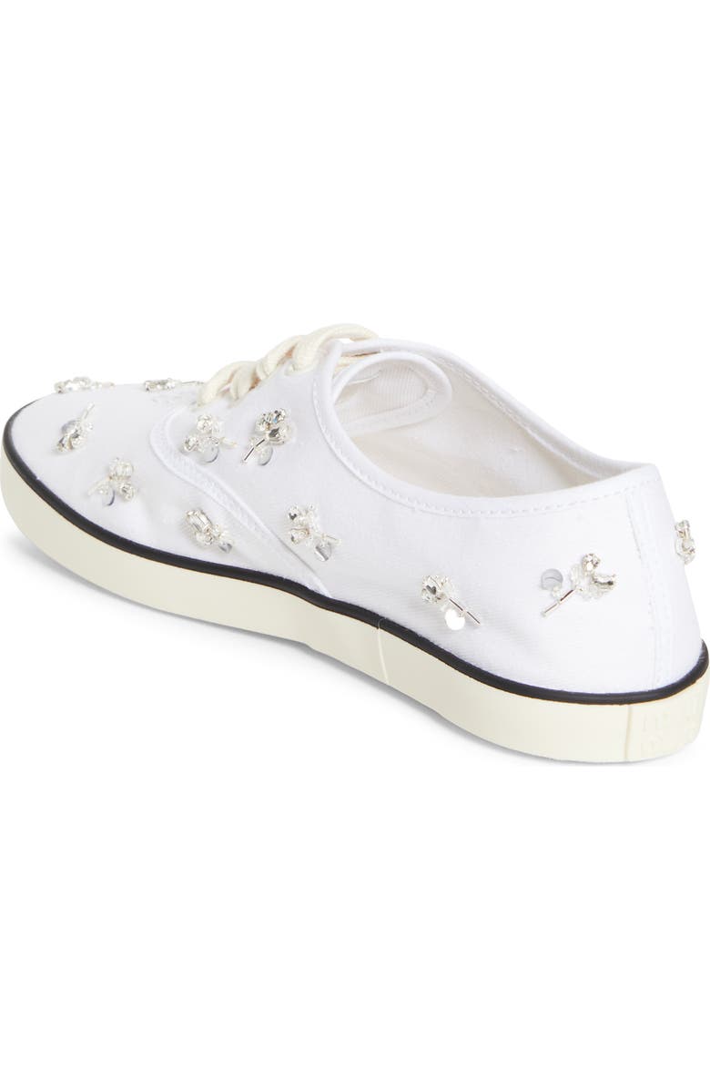 Miu Miu Crystal Embellished Low Top Canvas Sneaker, Alternate, color, White