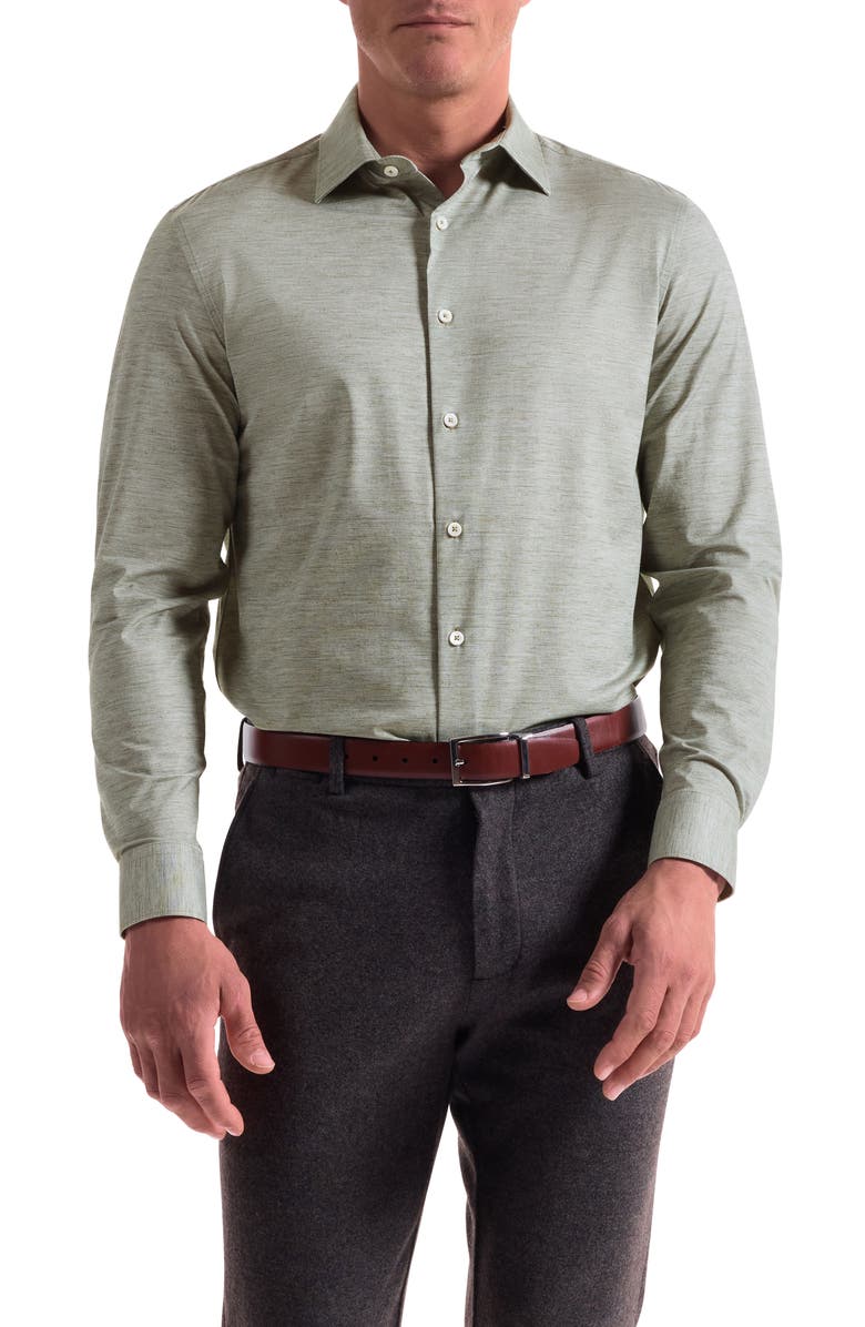 Bugatchi James OoohCotton<sup>®</sup> Space Dye Button-Up Shirt, Main, color, Khaki