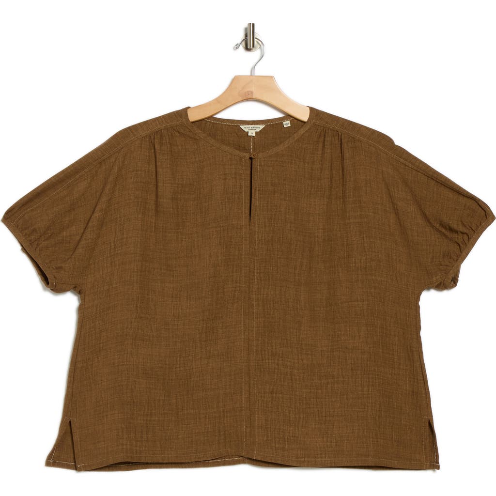 Max Studio Bubble Short Sleeve Top In Brown
