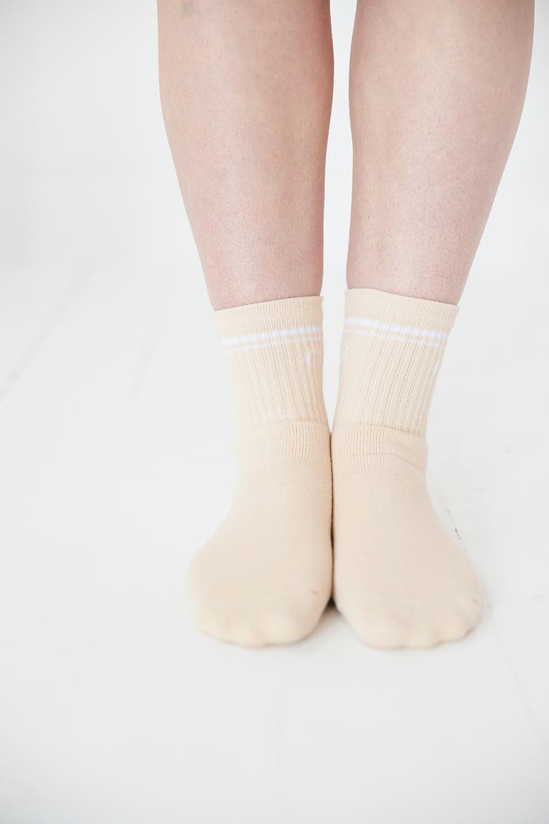 Half Crew Socks - Foot Soldier Mom Cushioned Comfort for All-Day Support - Cream, Alternate, color, Beige