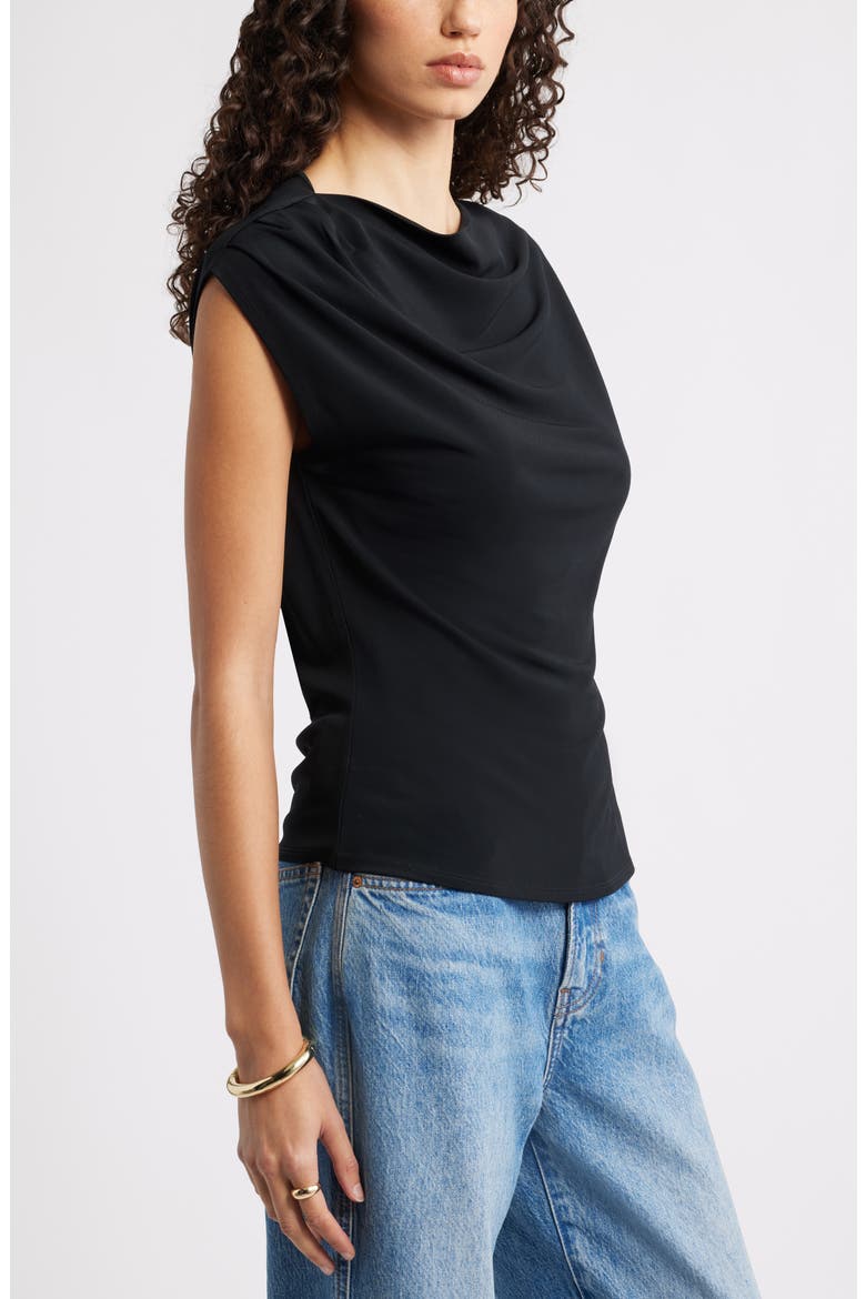 Drape Cap Sleeve Jersey Top, Alternate, color, BLACK