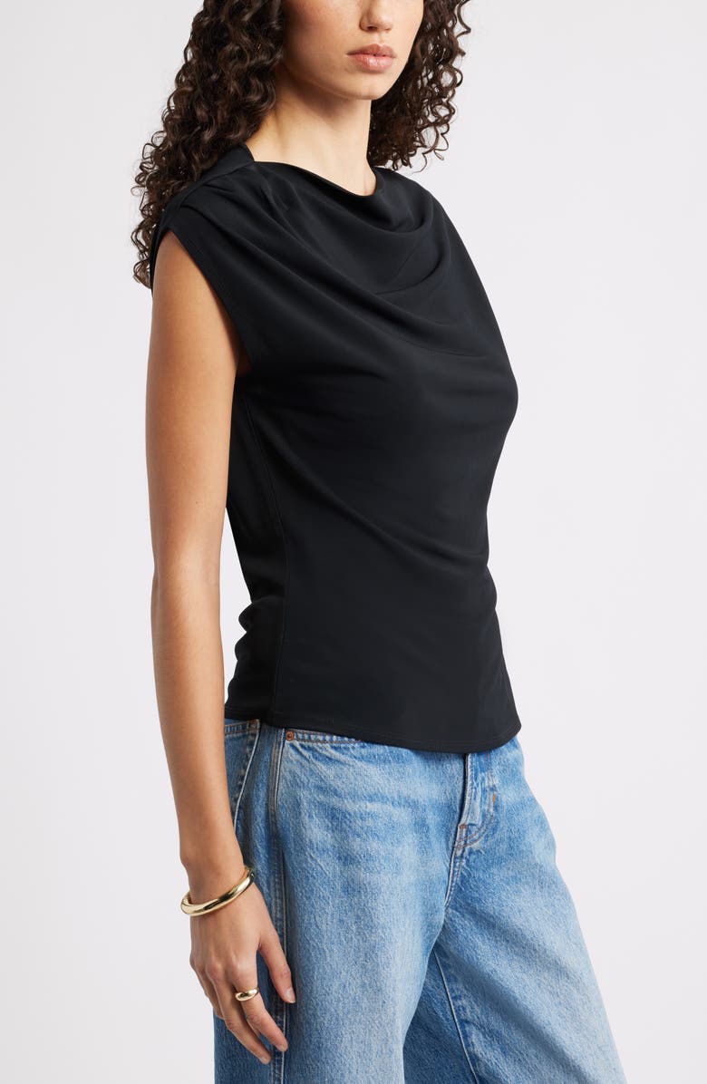 Nordstrom Drape Cap Sleeve Jersey Top, Alternate, color, Black
