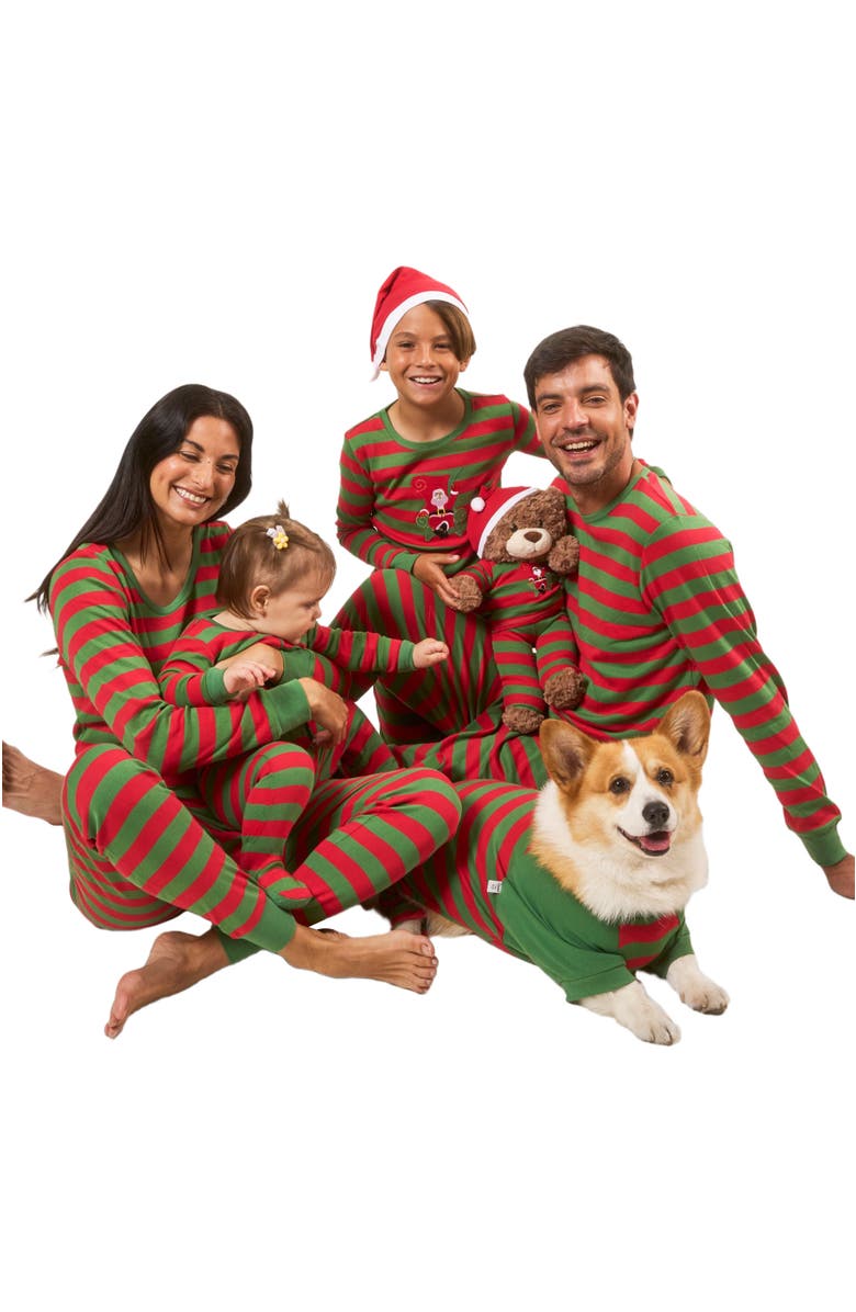 Leveret Kids Two-Piece Striped Cotton Matching Family Holiday Pajamas, Alternate, color, Red & Green
