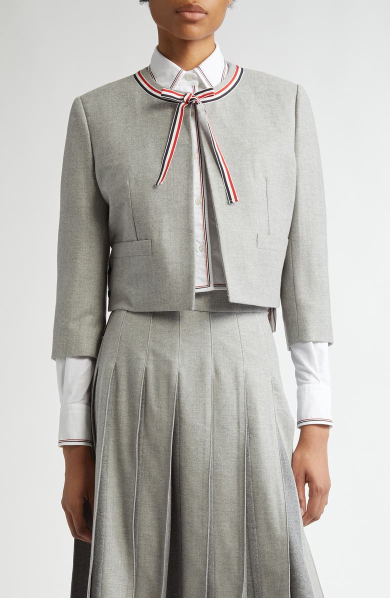 Thom Browne Bow Neck Wool Jacket, Main, color, Light Grey