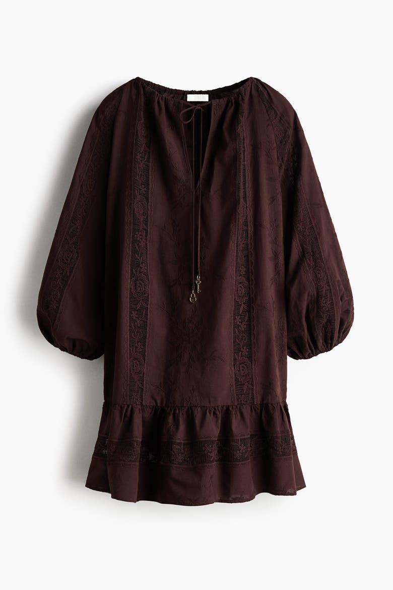 Lace-inset Tunic Dress, Alternate, color, Dark brown