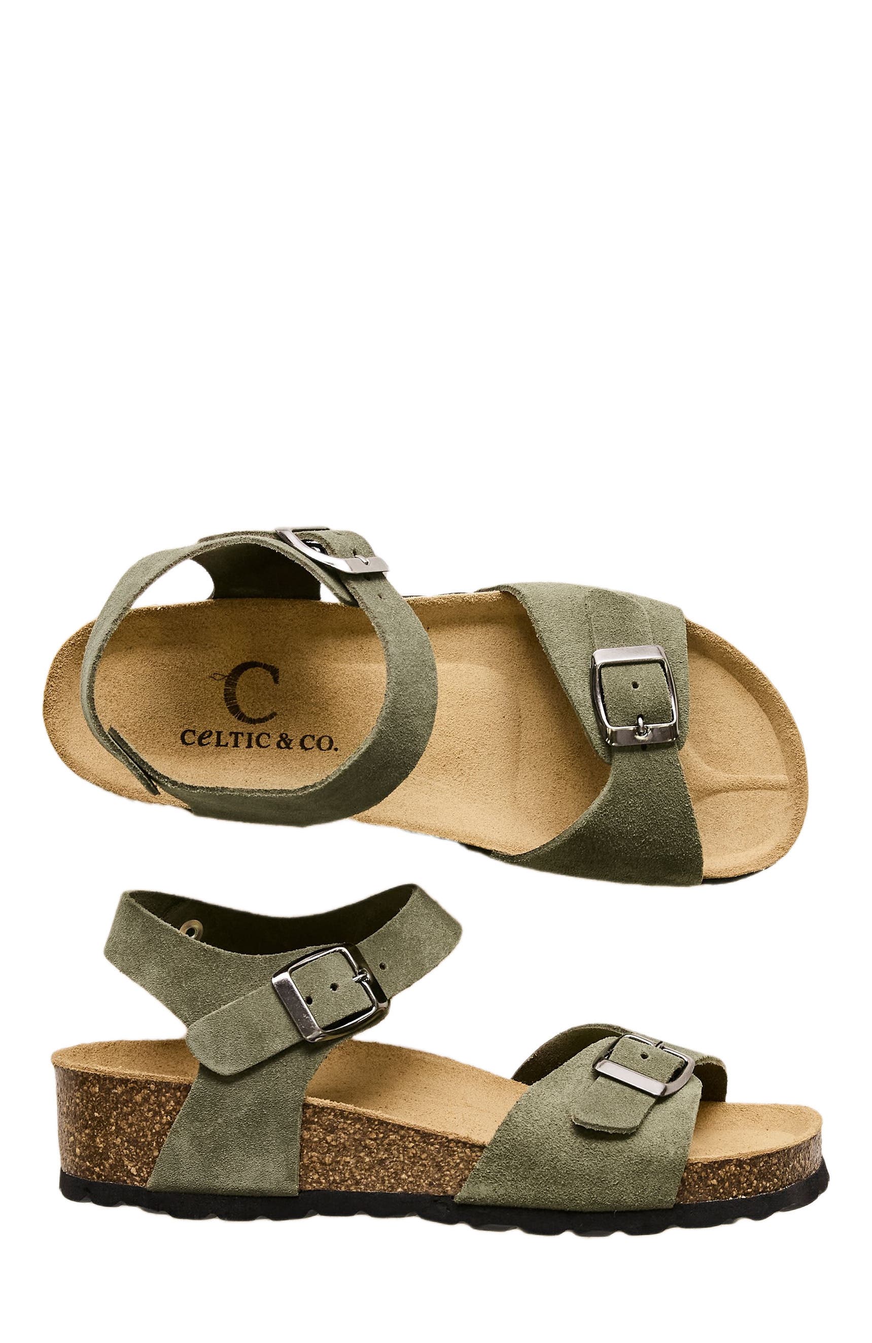 Celtic & Co. Low Wedge Dbl Buckle Sandal, Alternate, color, Olive