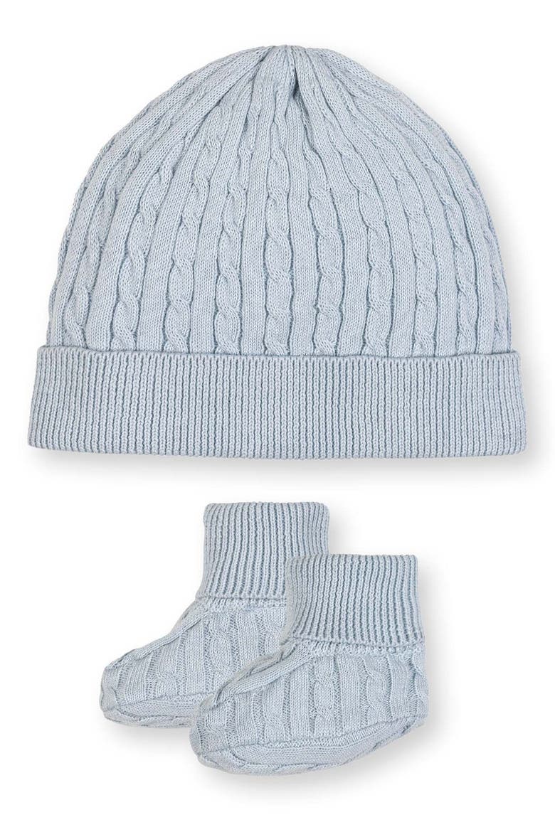 Baby Organic Cable-knit Peter Pan Collar Romper Gift Set, Alternate, color, Pale Blue
