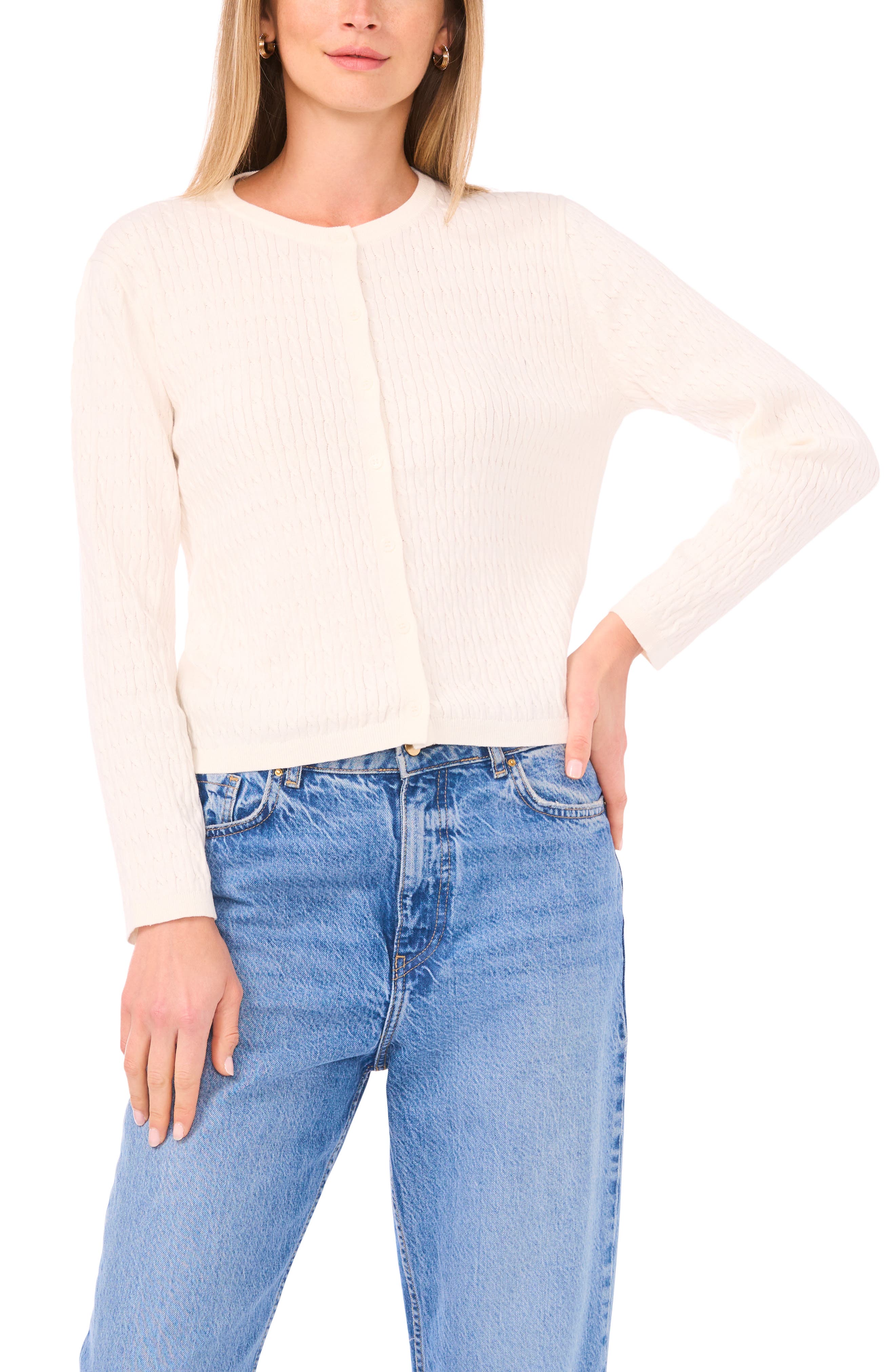 Cotton Cable Knit Crop Cardigan - image 3