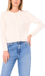 Halogen® Cotton Cable Knit Crop Cardigan