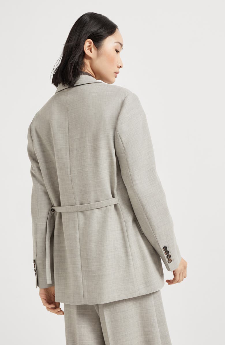 Brunello Cucinelli Fluid twill blazer with monili, Alternate, color, Light Grey