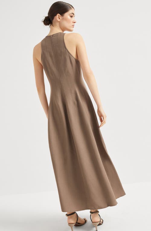 Brunello Cucinelli A-line Dress In Viscose And Linen Blend In Cocoa