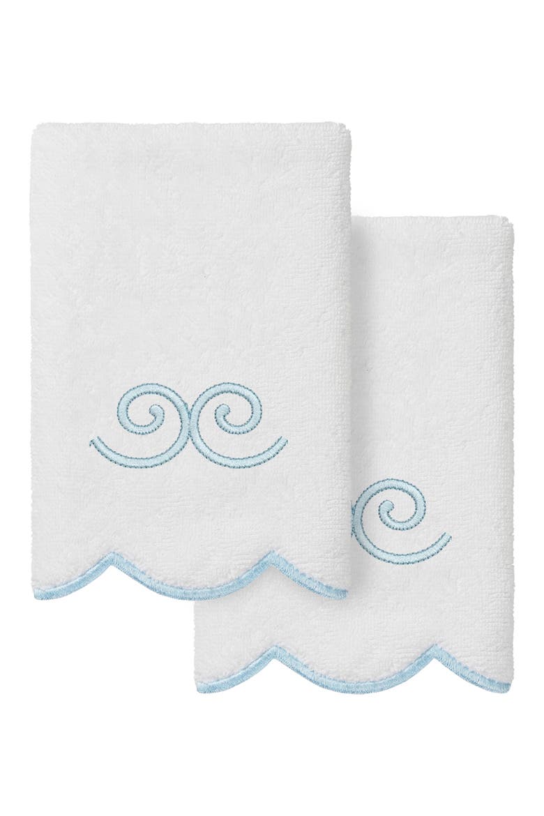 Symmetra Scallop Pack of 2 Fingertip Towels, Main, color, WHITE/ BLUE