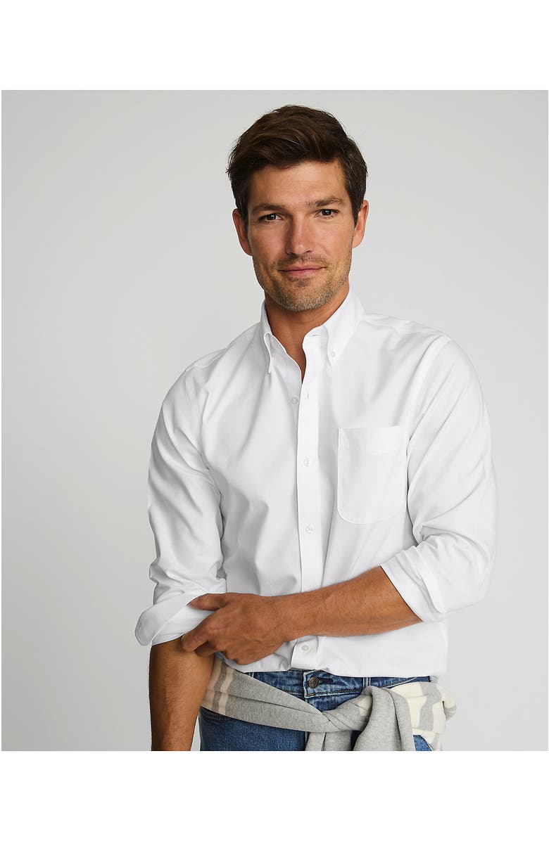 Lands' End School Uniform  Tailored Fit No Iron Solid Supima Cotton Pinpoint Buttondown Collar Dress Shirt, Alternate, color, White