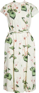 Oscar de la Renta Chine Cyclamen Cap Sleeve Poplin Dress