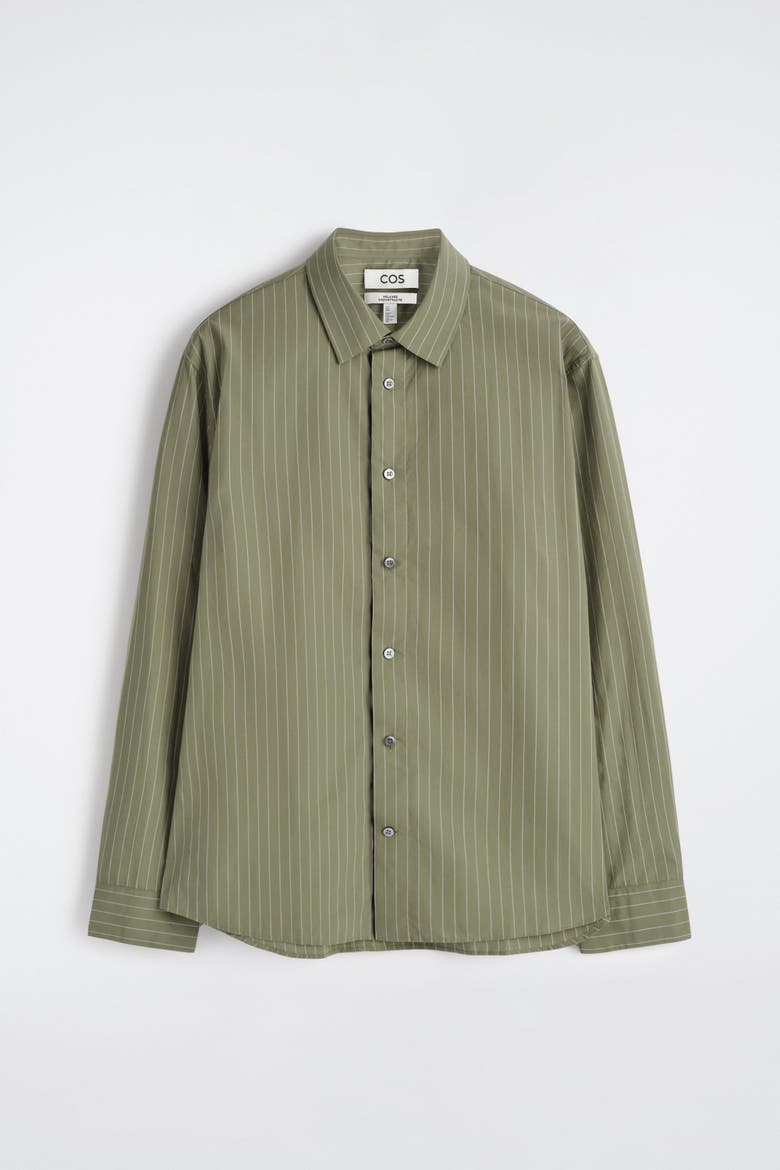 Relaxed Pima Cotton Poplin Shirt, Alternate, color, KHAKI / STRIPED