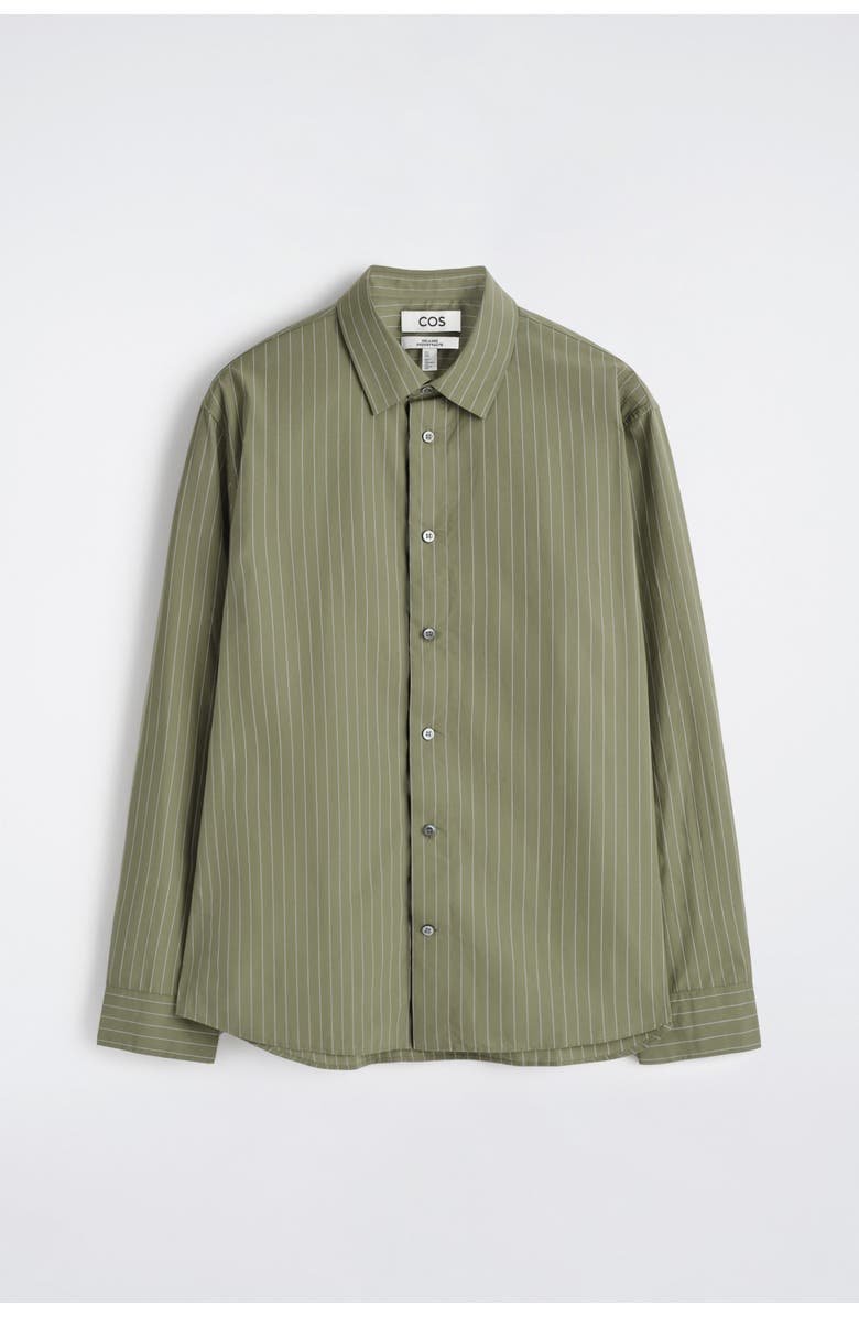 COS Relaxed Pima Cotton Poplin Shirt, Alternate, color, Khaki / Striped