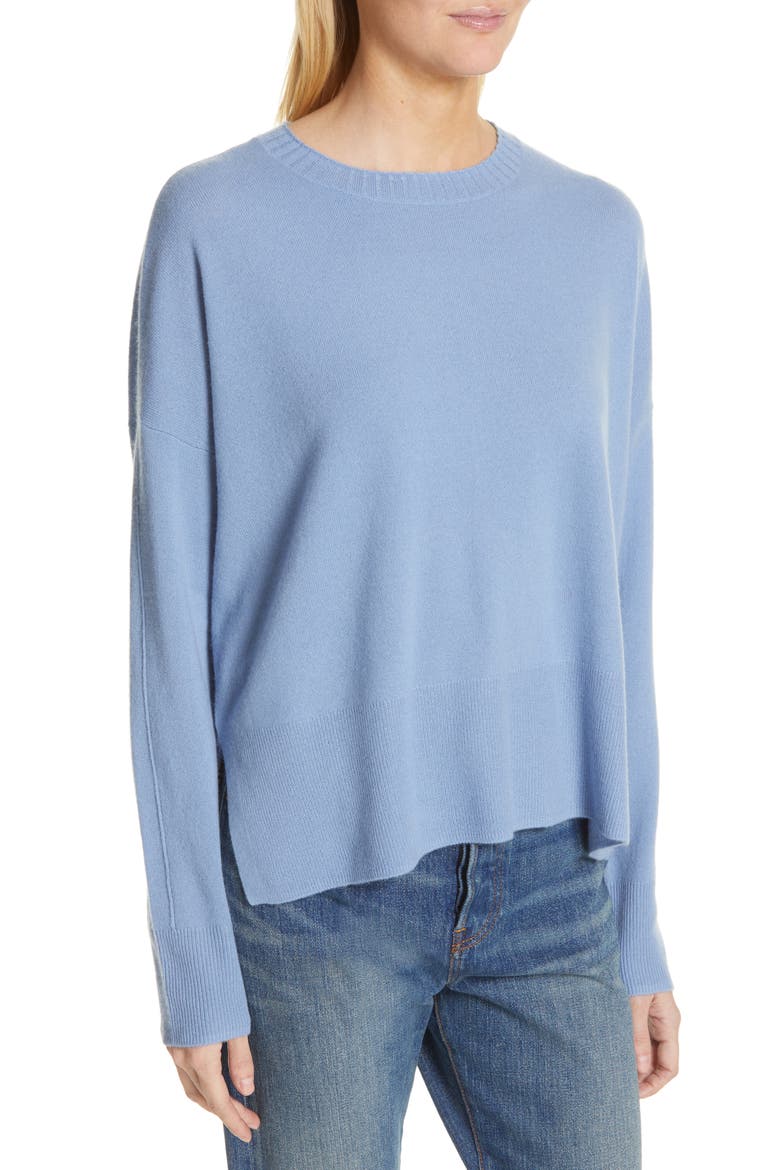 Side Vent Silk & Cashmere Crewneck Sweater, Alternate, color, BLUE RIVIERA