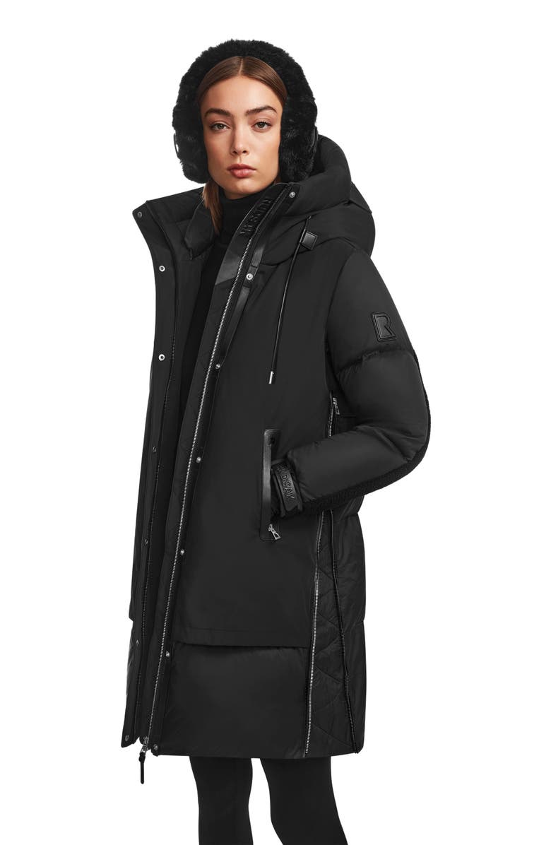 Rudsak LAYAN WOMEN'S MID-LENGTH DOWN PARKA WITH FAUX SHEARLING TRIM, Main, color, 