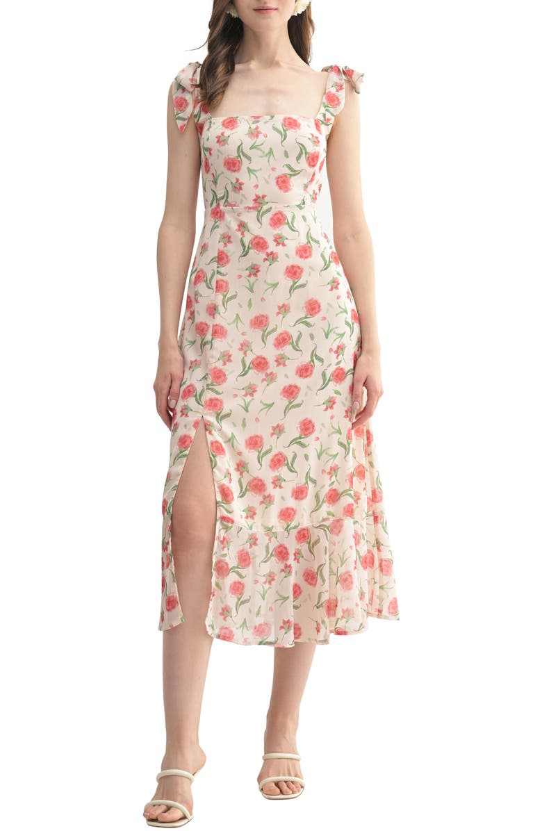 Lush Tie Shoulder Front Slit Midi Dress, Main, color,