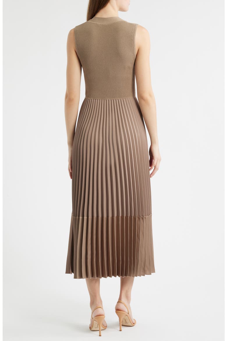 Fararan Pleated Mixed Media Maxi Dress, Alternate, color, OPEN BRN