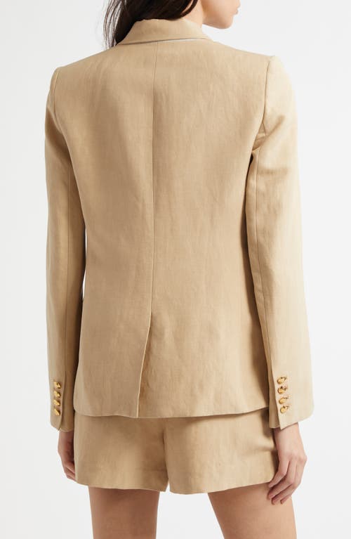 Nili Lotan Veda Double-breasted Linen Jacket In Khaki