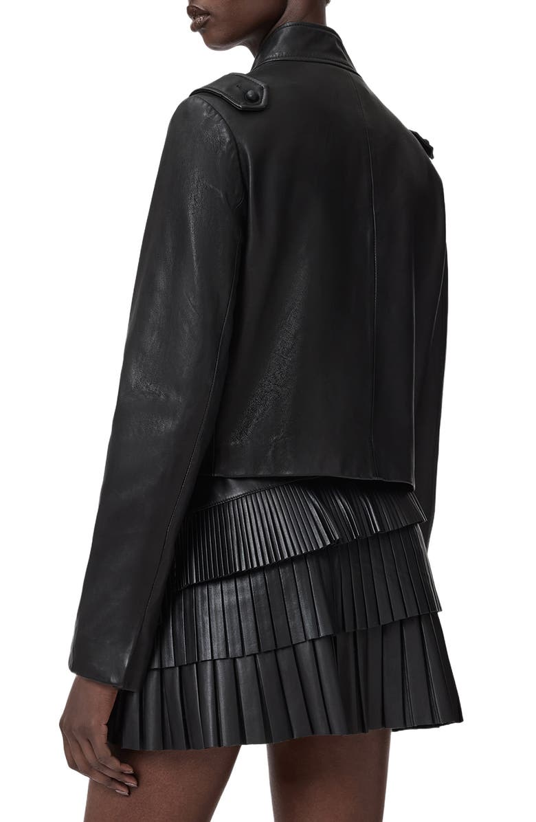 AllSaints Rummy Leather Military Jacket, Alternate, color, Black