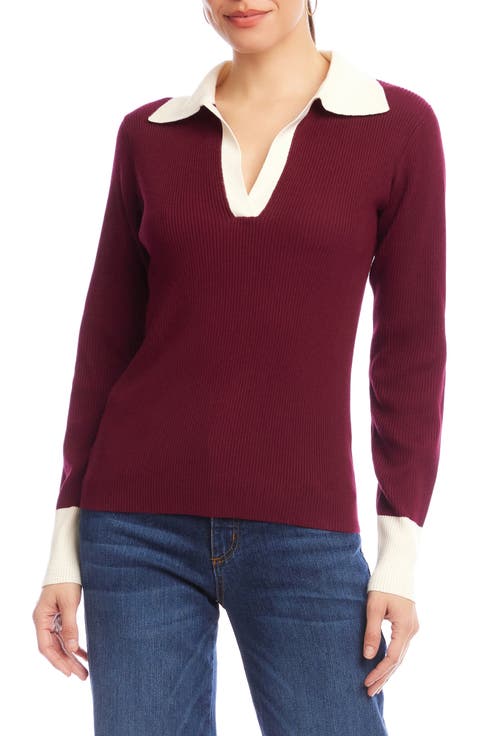 Contrast Rib Polo Sweater