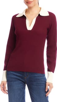 Karen Kane Contrast Rib Polo Sweater