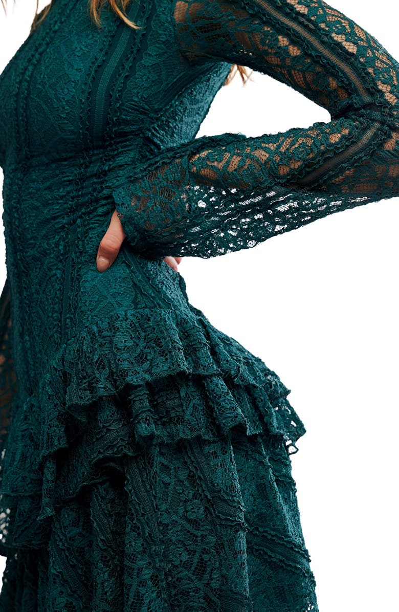 Free People Tabby Lace Long Sleeve Minidress, Alternate, color, Seamoss