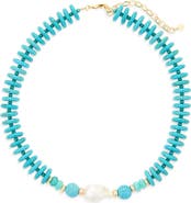 Panacea Beaded Turquoise Disc & Freshwater Pearl Necklace