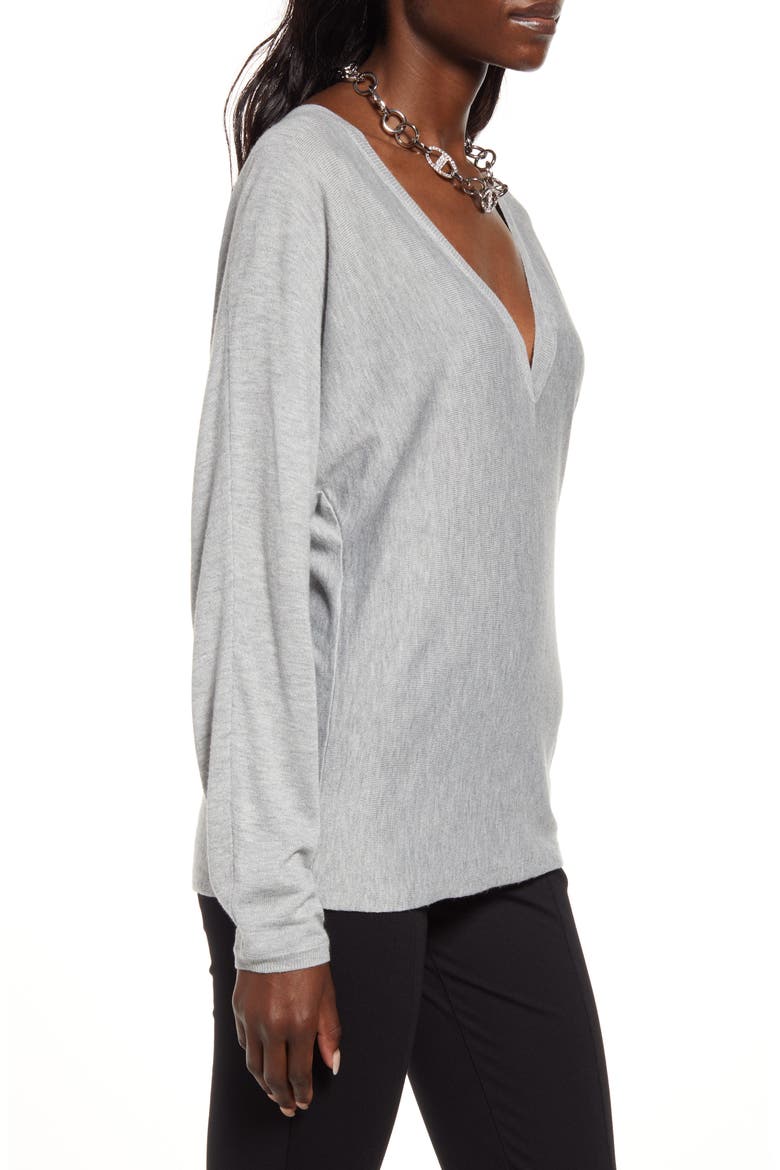 Semisheer V-Neck Dolman Sleeve Sweater, Alternate, color, GREY HEATHER