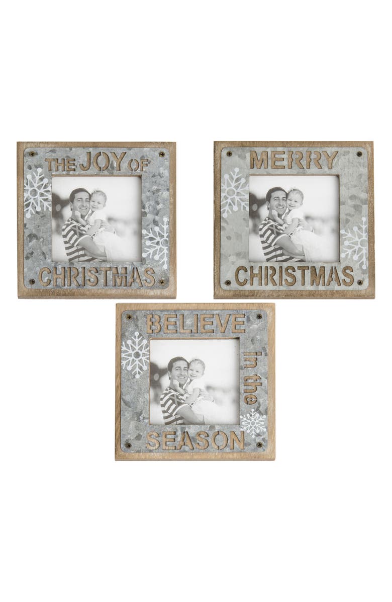 K & K Interiors Set of 3 Snowflake Picture Frames, Main, color, 