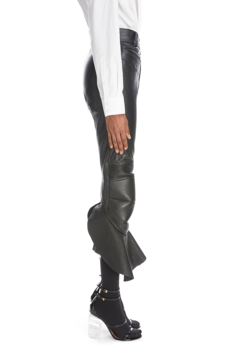 Alaïa High Waist Ruffle Leather Moto Pants, Alternate, color, 