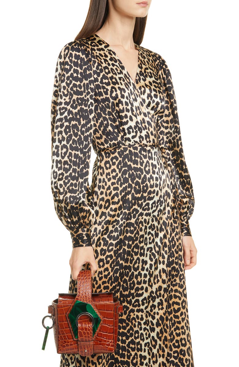 Ganni Croc Embossed Leather Box Bag, Alternate, color,