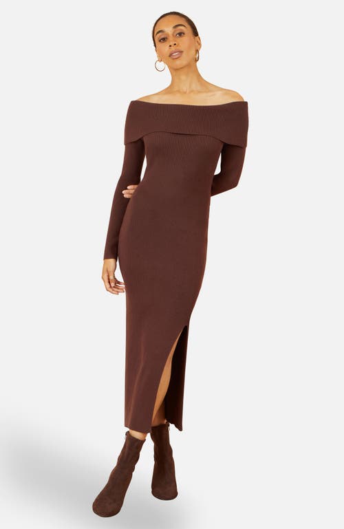 Yumi Bardot Knitted Fitted Midi Dress in Brown at Nordstrom, Size Small