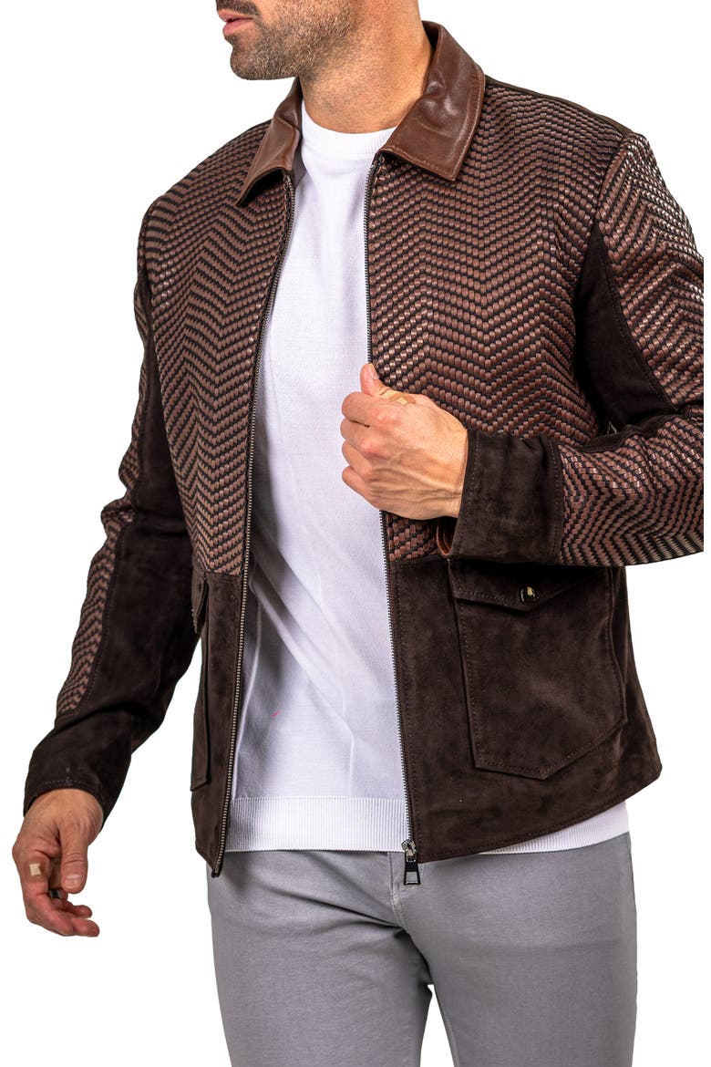 Textured Leather Jacket, Alternate, color, BROWN