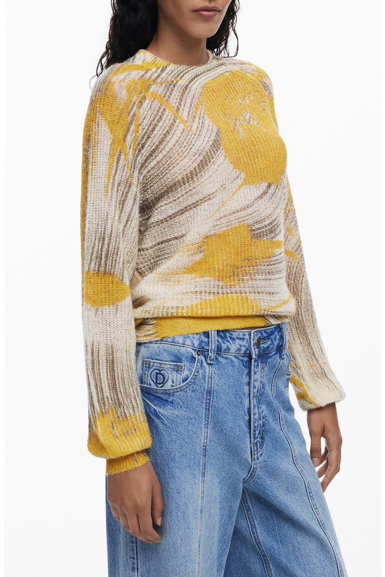 Abstract Print Crewneck Sweater, Main, color, YELLOW