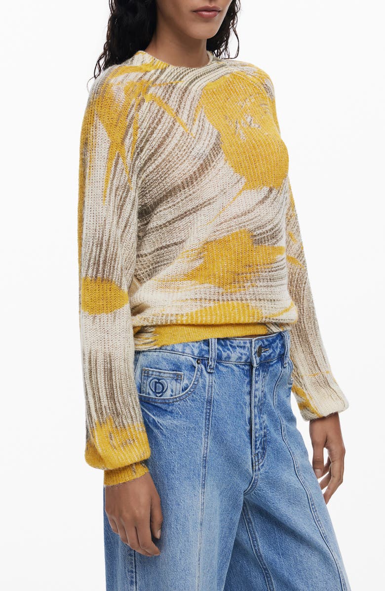 Desigual Abstract Print Crewneck Sweater, Main, color, Yellow
