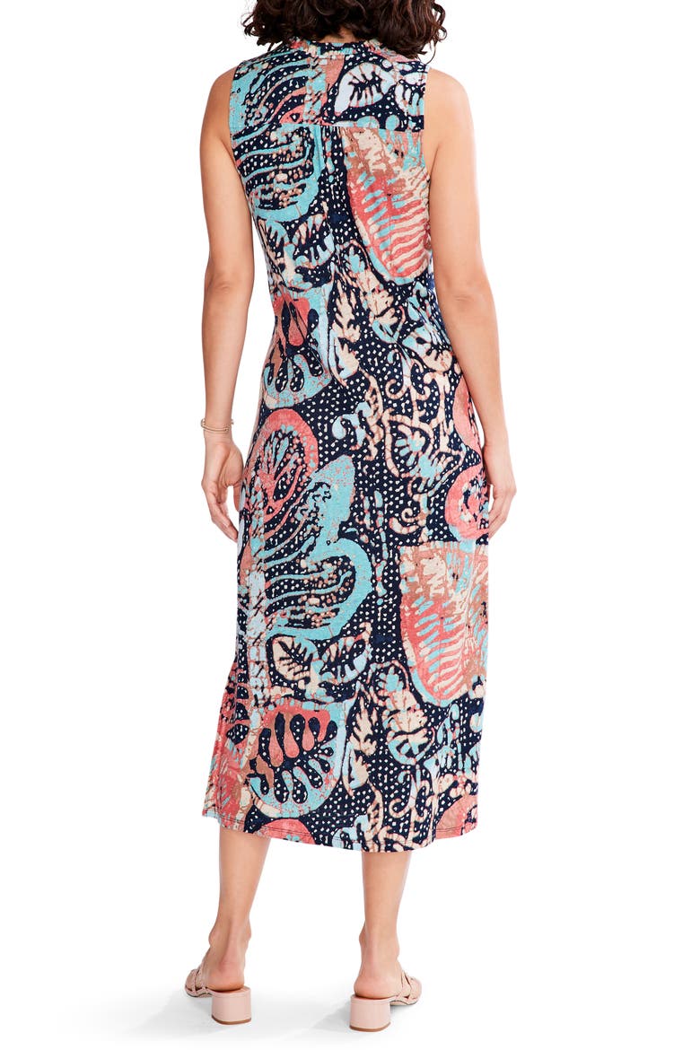 Batik Stamp Linen Blend Midi Dress, Alternate, color, INDIGO MULTI