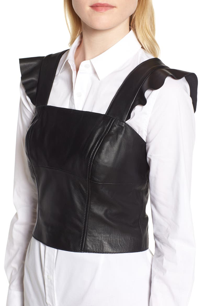 Flutter Sleeve Leather Bustier, Alternate, color, BLACK
