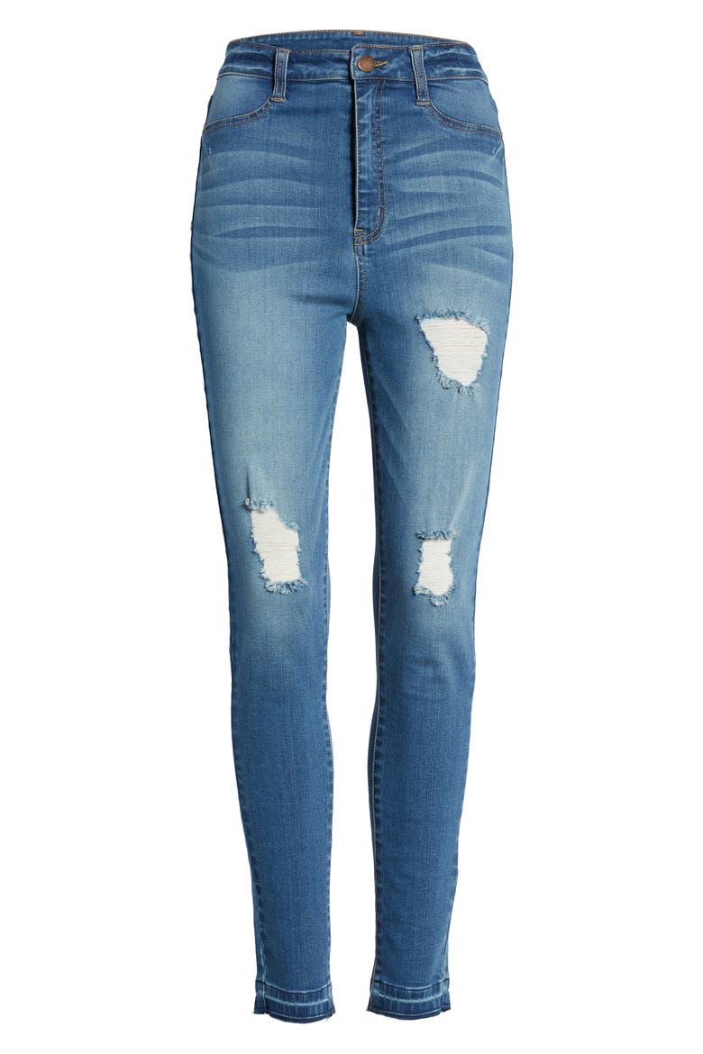 Ripped High Waist Skinny Jeans, Alternate, color, DARK WASH