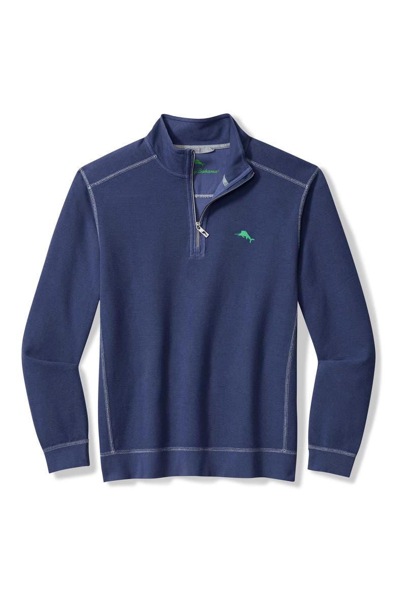 Montego Bay Textured Cotton & Lyocell Half Zip Pullover, Main, color, ISLAND NAVY