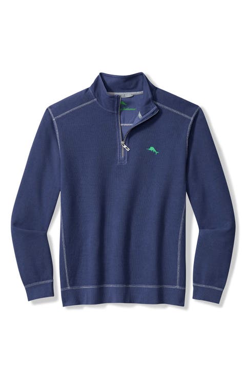Montego Bay Textured Cotton & Lyocell Half Zip Pullover (Big & Tall)