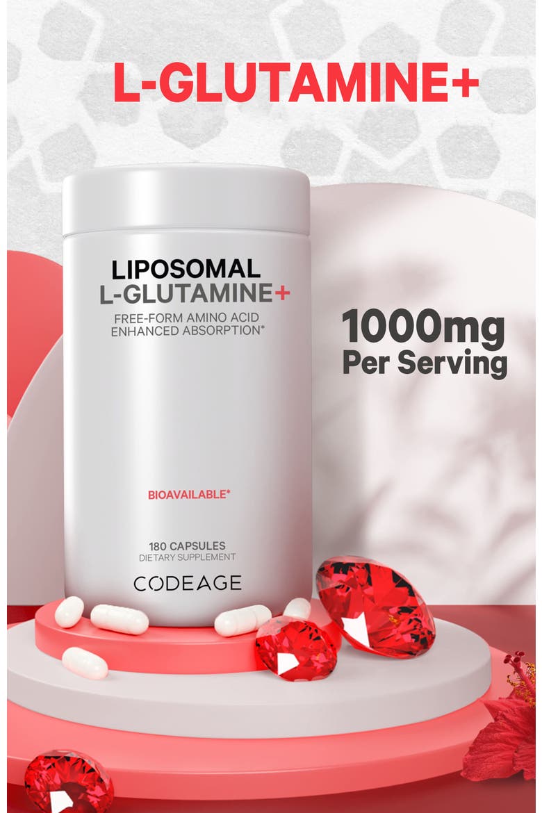 Liposomal L-Glutamine 1000mg Capsules Supplement, Alternate, color, White